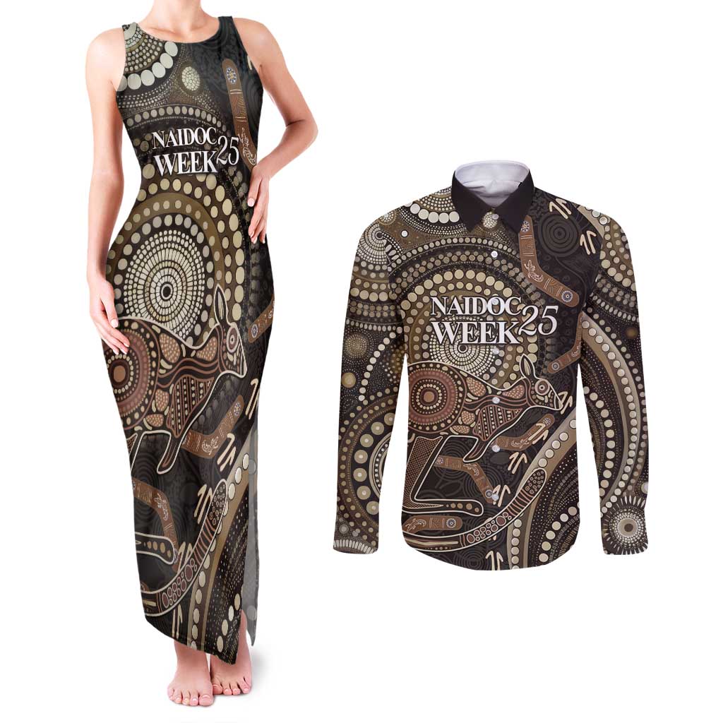 Australia NAIDOC Week 2025 Couples Matching Tank Maxi Dress and Long Sleeve Button Shirt Boomerang Kangaroo Indigenous Art
