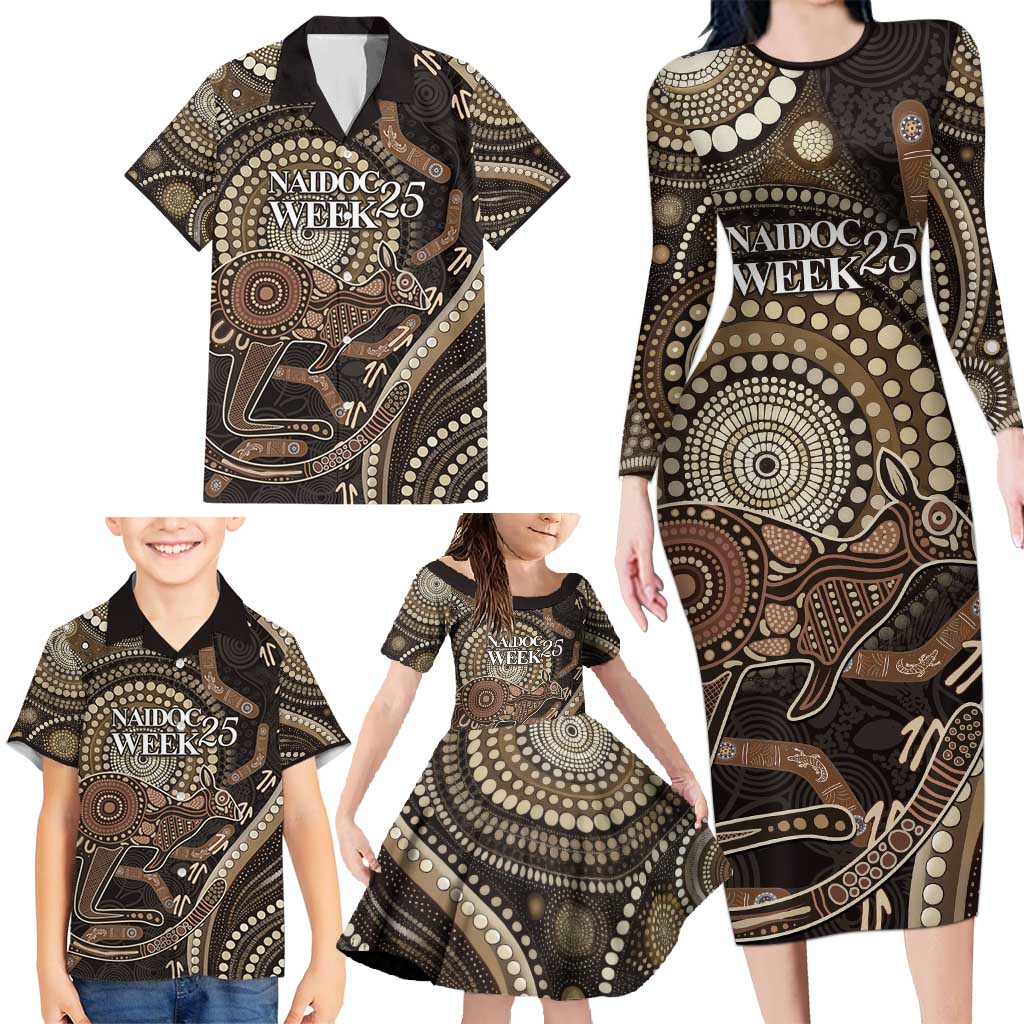 Australia NAIDOC Week 2025 Family Matching Long Sleeve Bodycon Dress and Hawaiian Shirt Boomerang Kangaroo Indigenous Art