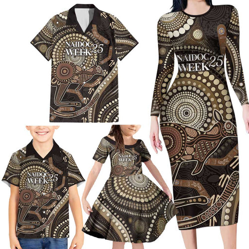 Australia NAIDOC Week 2025 Family Matching Long Sleeve Bodycon Dress and Hawaiian Shirt Boomerang Kangaroo Indigenous Art