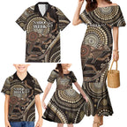 Australia NAIDOC Week 2025 Family Matching Mermaid Dress and Hawaiian Shirt Boomerang Kangaroo Indigenous Art