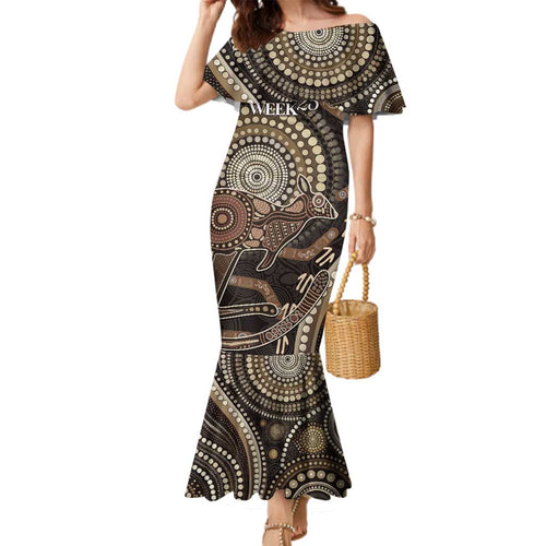 Australia NAIDOC Week 2025 Family Matching Mermaid Dress and Hawaiian Shirt Boomerang Kangaroo Indigenous Art