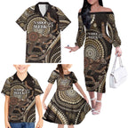 Australia NAIDOC Week 2025 Family Matching Off The Shoulder Long Sleeve Dress and Hawaiian Shirt Boomerang Kangaroo Indigenous Art