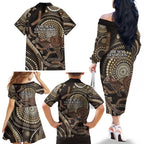 Australia NAIDOC Week 2025 Family Matching Off The Shoulder Long Sleeve Dress and Hawaiian Shirt Boomerang Kangaroo Indigenous Art