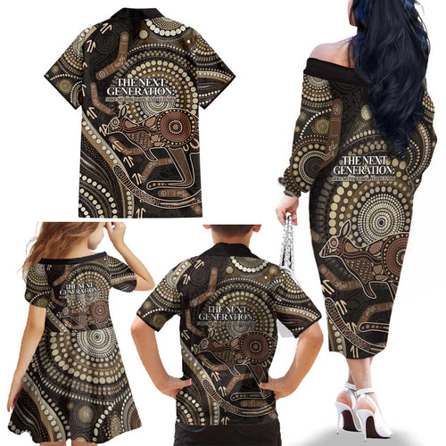 Australia NAIDOC Week 2025 Family Matching Off The Shoulder Long Sleeve Dress and Hawaiian Shirt Boomerang Kangaroo Indigenous Art