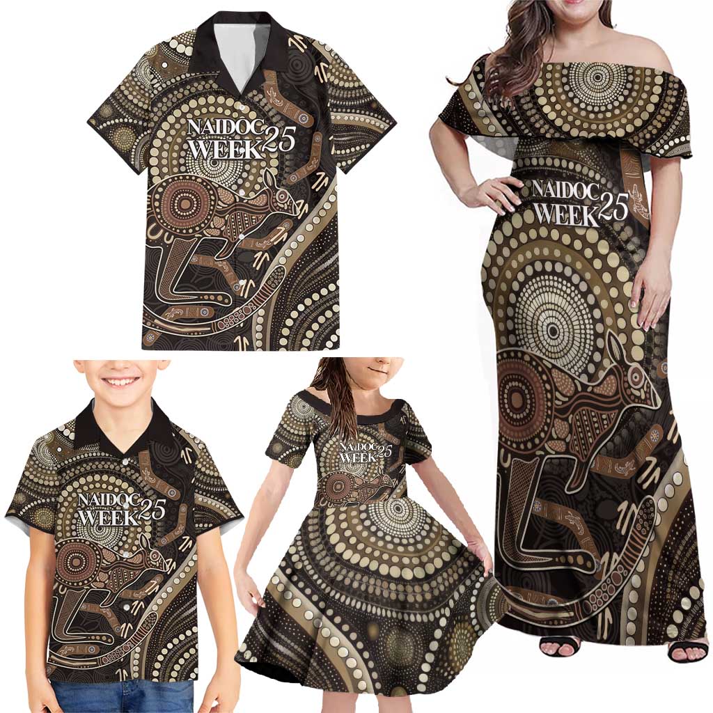 Australia NAIDOC Week 2025 Family Matching Off Shoulder Maxi Dress and Hawaiian Shirt Boomerang Kangaroo Indigenous Art