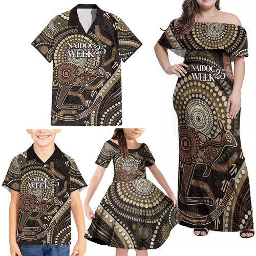 Australia NAIDOC Week 2025 Family Matching Off Shoulder Maxi Dress and Hawaiian Shirt Boomerang Kangaroo Indigenous Art