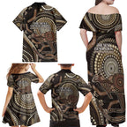 Australia NAIDOC Week 2025 Family Matching Off Shoulder Maxi Dress and Hawaiian Shirt Boomerang Kangaroo Indigenous Art