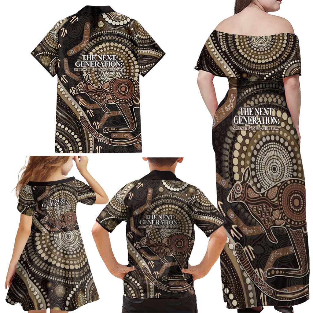 Australia NAIDOC Week 2025 Family Matching Off Shoulder Maxi Dress and Hawaiian Shirt Boomerang Kangaroo Indigenous Art