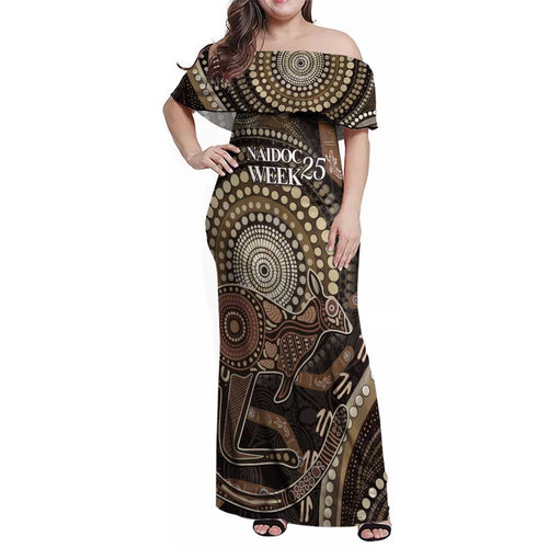 Australia NAIDOC Week 2025 Family Matching Off Shoulder Maxi Dress and Hawaiian Shirt Boomerang Kangaroo Indigenous Art