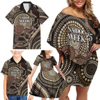 Australia NAIDOC Week 2025 Family Matching Off Shoulder Short Dress and Hawaiian Shirt Boomerang Kangaroo Indigenous Art