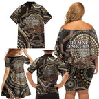Australia NAIDOC Week 2025 Family Matching Off Shoulder Short Dress and Hawaiian Shirt Boomerang Kangaroo Indigenous Art