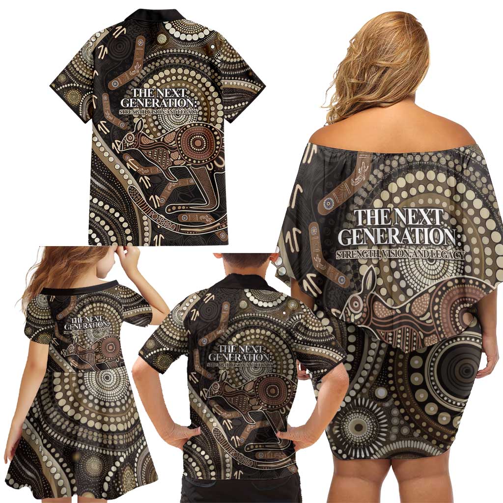 Australia NAIDOC Week 2025 Family Matching Off Shoulder Short Dress and Hawaiian Shirt Boomerang Kangaroo Indigenous Art