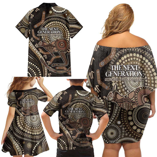 Australia NAIDOC Week 2025 Family Matching Off Shoulder Short Dress and Hawaiian Shirt Boomerang Kangaroo Indigenous Art
