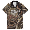 Australia NAIDOC Week 2025 Family Matching Off Shoulder Short Dress and Hawaiian Shirt Boomerang Kangaroo Indigenous Art