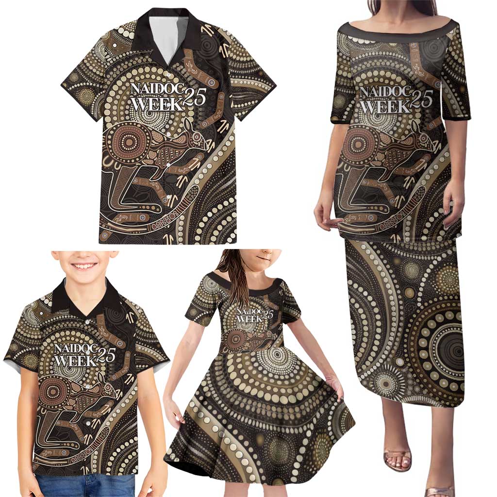 Australia NAIDOC Week 2025 Family Matching Puletasi and Hawaiian Shirt Boomerang Kangaroo Indigenous Art