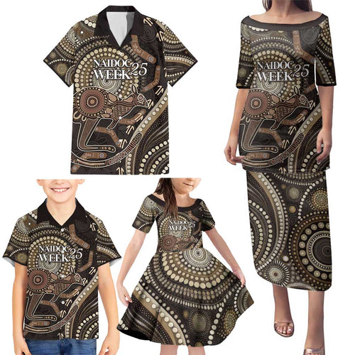 Australia NAIDOC Week 2025 Family Matching Puletasi and Hawaiian Shirt Boomerang Kangaroo Indigenous Art