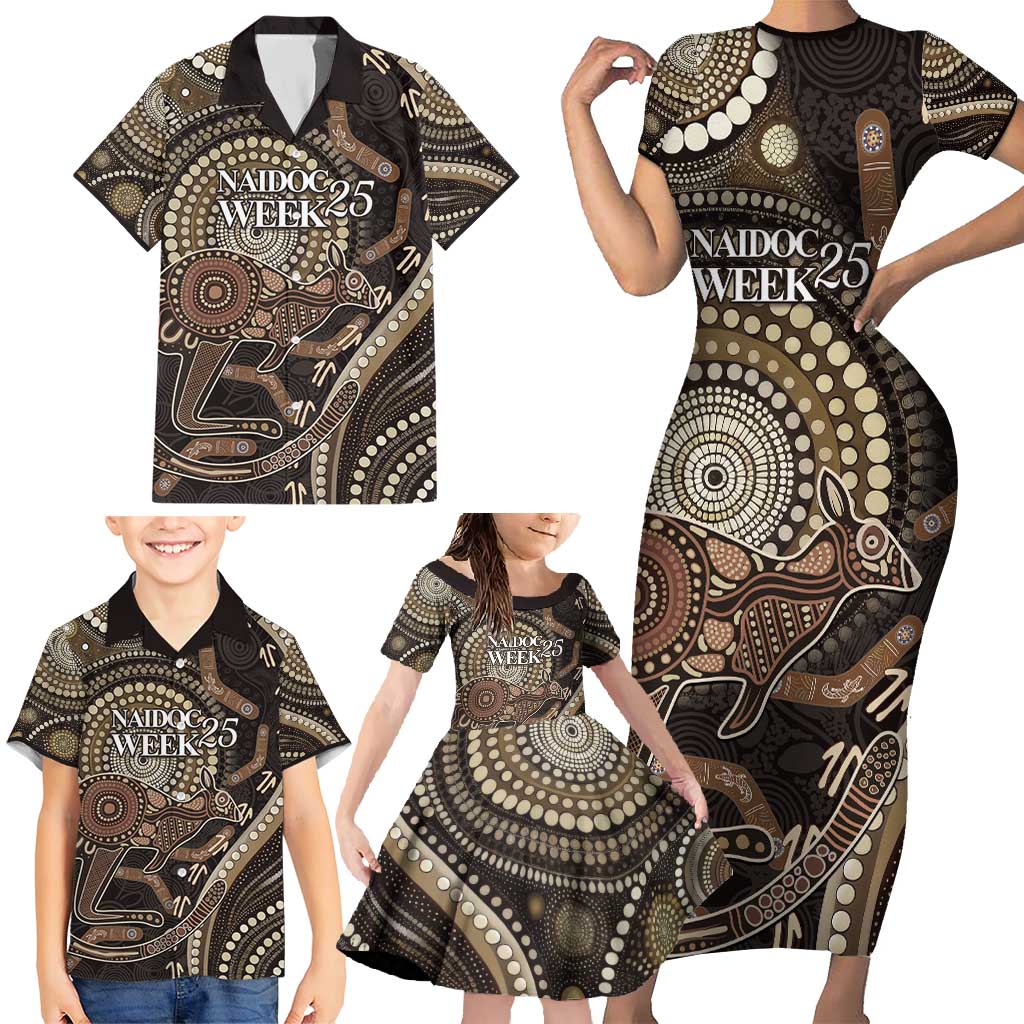 Australia NAIDOC Week 2025 Family Matching Short Sleeve Bodycon Dress and Hawaiian Shirt Boomerang Kangaroo Indigenous Art