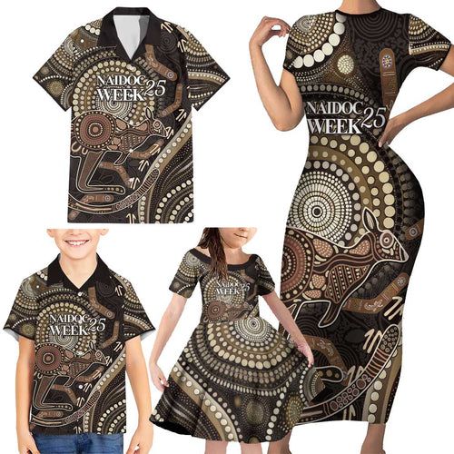 Australia NAIDOC Week 2025 Family Matching Short Sleeve Bodycon Dress and Hawaiian Shirt Boomerang Kangaroo Indigenous Art