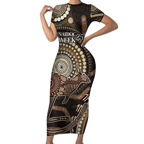 Australia NAIDOC Week 2025 Family Matching Short Sleeve Bodycon Dress and Hawaiian Shirt Boomerang Kangaroo Indigenous Art