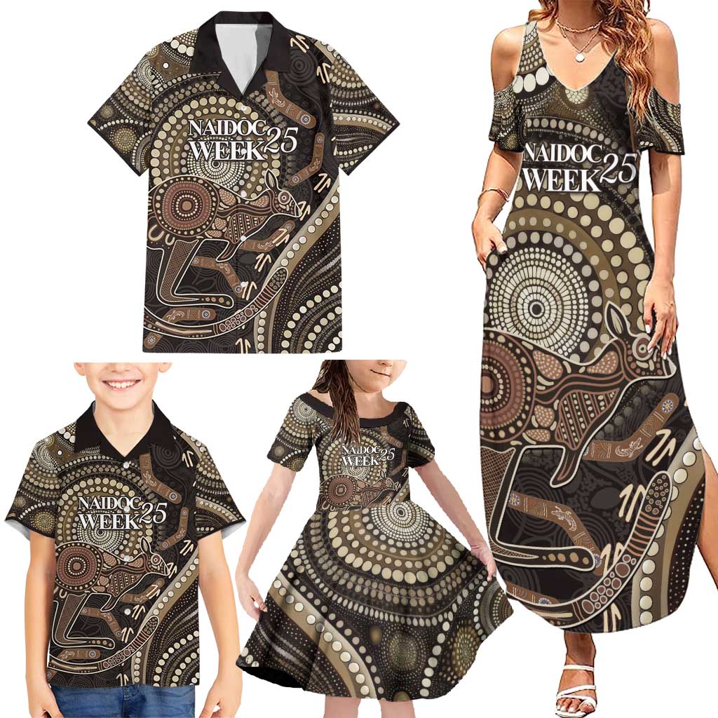 Australia NAIDOC Week 2025 Family Matching Summer Maxi Dress and Hawaiian Shirt Boomerang Kangaroo Indigenous Art