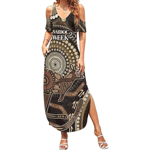 Australia NAIDOC Week 2025 Family Matching Summer Maxi Dress and Hawaiian Shirt Boomerang Kangaroo Indigenous Art