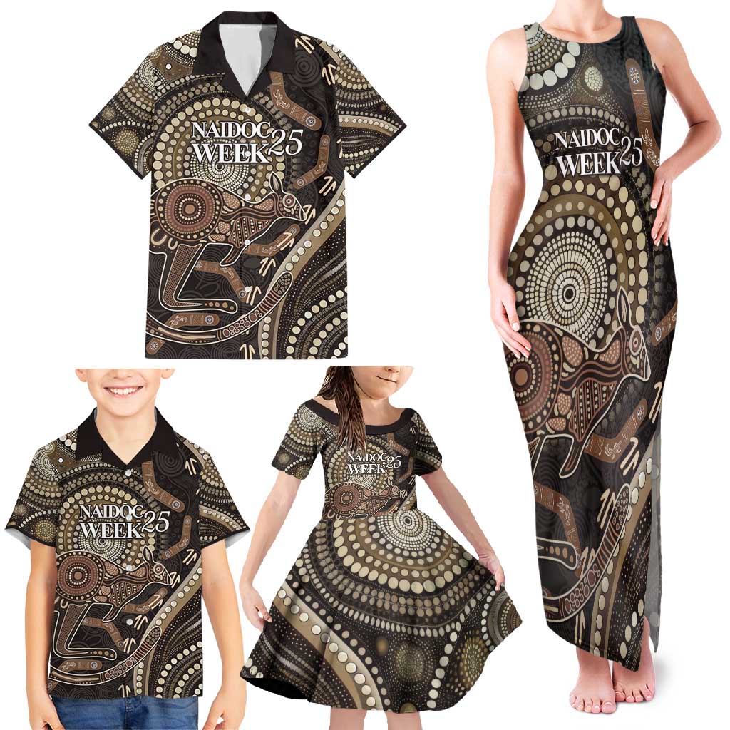 Australia NAIDOC Week 2025 Family Matching Tank Maxi Dress and Hawaiian Shirt Boomerang Kangaroo Indigenous Art
