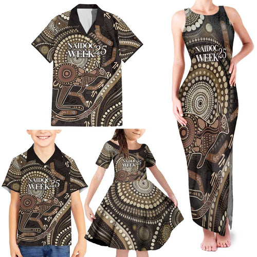 Australia NAIDOC Week 2025 Family Matching Tank Maxi Dress and Hawaiian Shirt Boomerang Kangaroo Indigenous Art