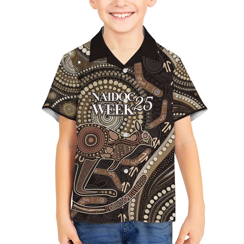 Australia NAIDOC Week 2025 Kid Hawaiian Shirt Boomerang Kangaroo Indigenous Art