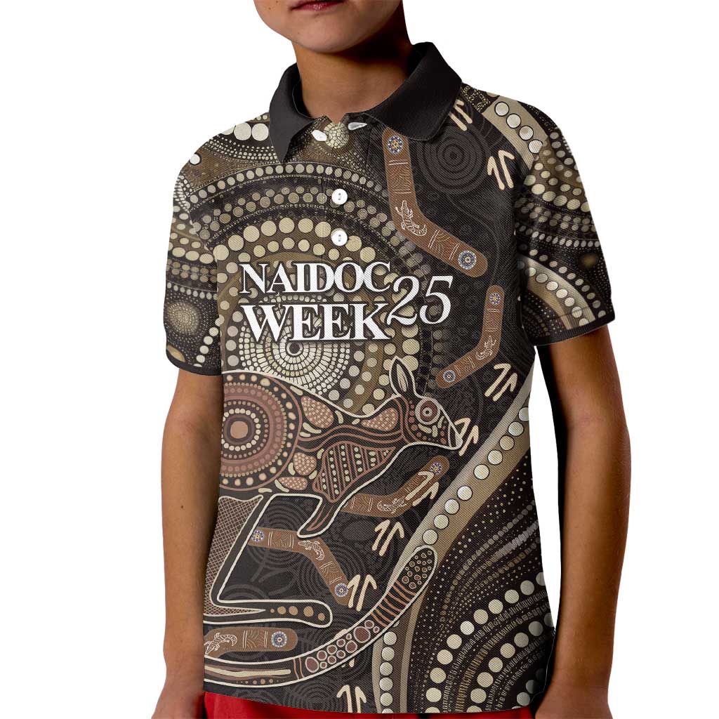 Australia NAIDOC Week 2025 Kid Polo Shirt Boomerang Kangaroo Indigenous Art