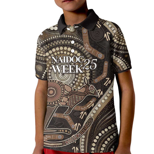 Australia NAIDOC Week 2025 Kid Polo Shirt Boomerang Kangaroo Indigenous Art