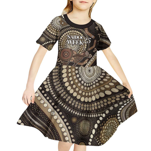 Australia NAIDOC Week 2025 Kid Short Sleeve Dress Boomerang Kangaroo Indigenous Art