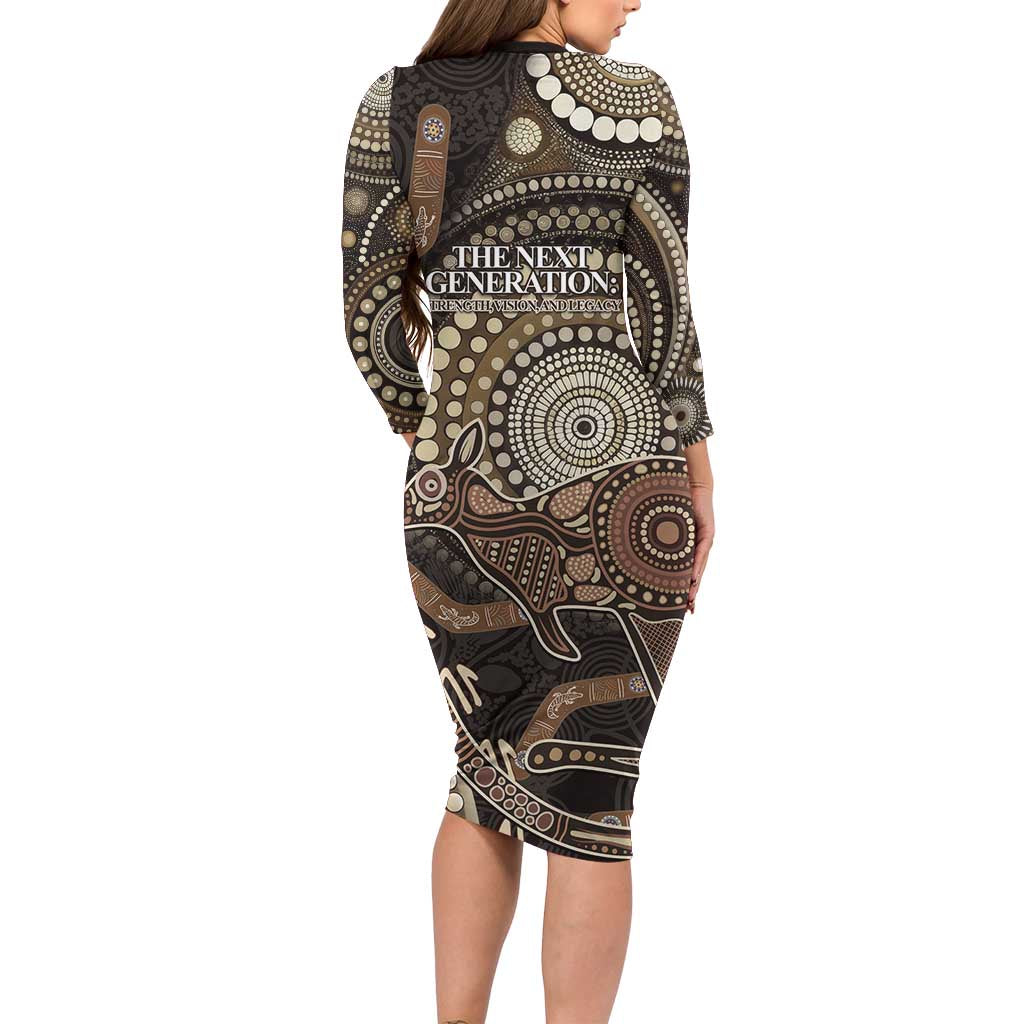 Australia NAIDOC Week 2025 Long Sleeve Bodycon Dress Boomerang Kangaroo Indigenous Art