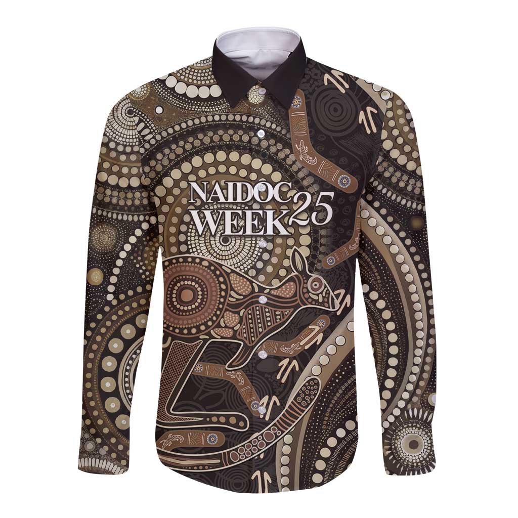 Australia NAIDOC Week 2025 Long Sleeve Button Shirt Boomerang Kangaroo Indigenous Art