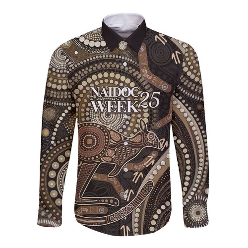 Australia NAIDOC Week 2025 Long Sleeve Button Shirt Boomerang Kangaroo Indigenous Art