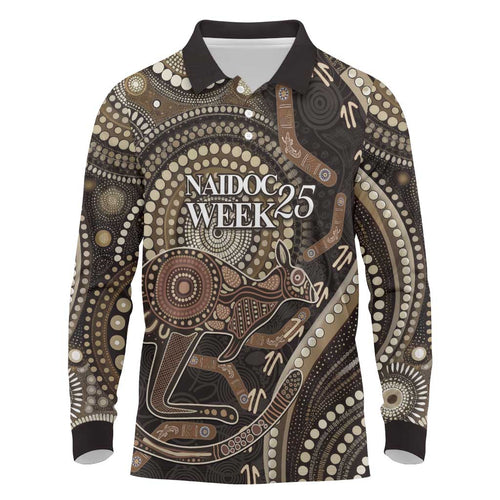 Australia NAIDOC Week 2025 Long Sleeve Polo Shirt Boomerang Kangaroo Indigenous Art