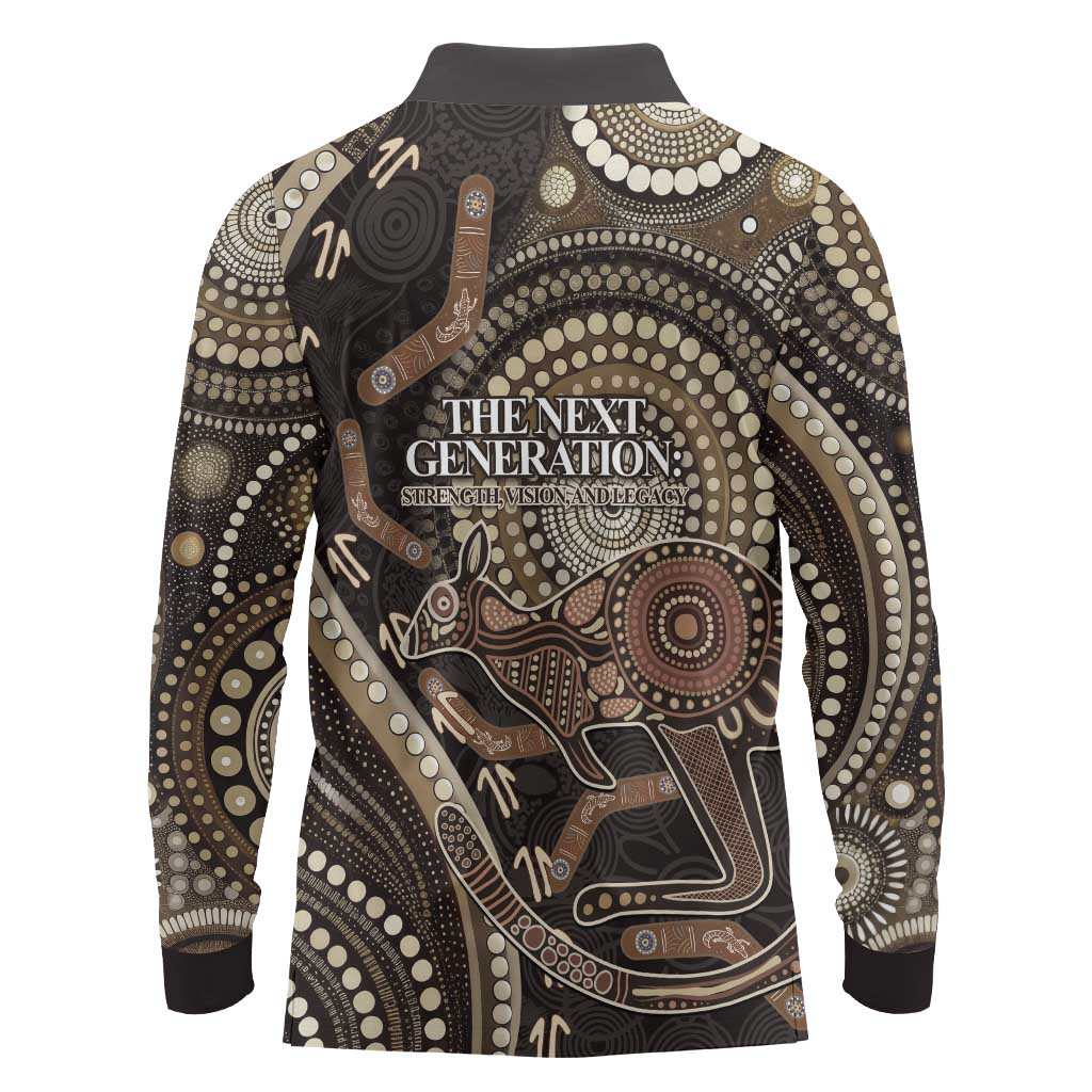 Australia NAIDOC Week 2025 Long Sleeve Polo Shirt Boomerang Kangaroo Indigenous Art