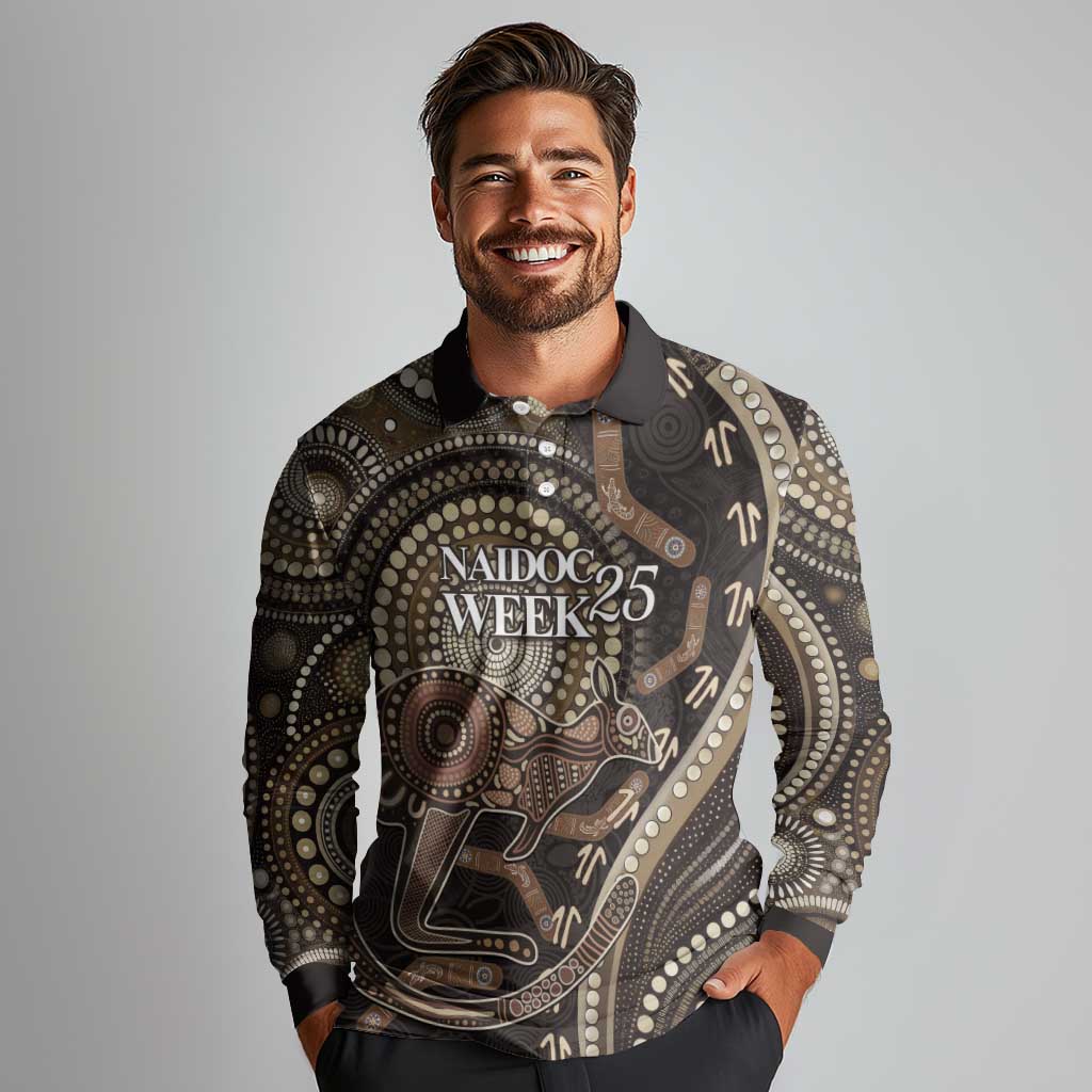 Australia NAIDOC Week 2025 Long Sleeve Polo Shirt Boomerang Kangaroo Indigenous Art