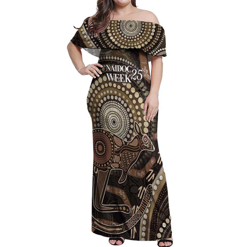 Australia NAIDOC Week 2025 Off Shoulder Maxi Dress Boomerang Kangaroo Indigenous Art