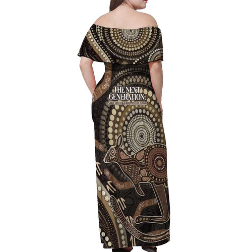 Australia NAIDOC Week 2025 Off Shoulder Maxi Dress Boomerang Kangaroo Indigenous Art
