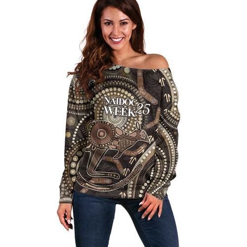 Australia NAIDOC Week 2025 Off Shoulder Sweater Boomerang Kangaroo Indigenous Art
