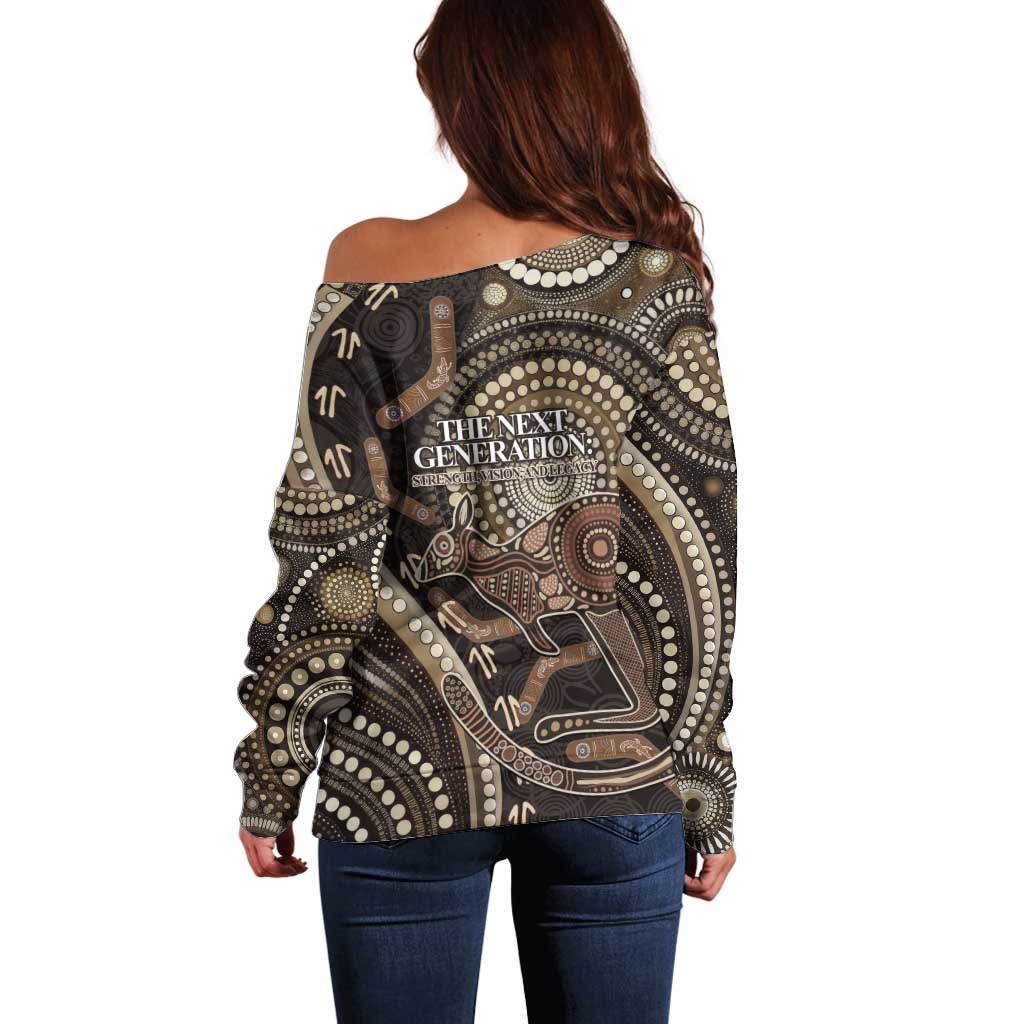 Australia NAIDOC Week 2025 Off Shoulder Sweater Boomerang Kangaroo Indigenous Art