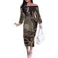 Australia NAIDOC Week 2025 Off The Shoulder Long Sleeve Dress Boomerang Kangaroo Indigenous Art