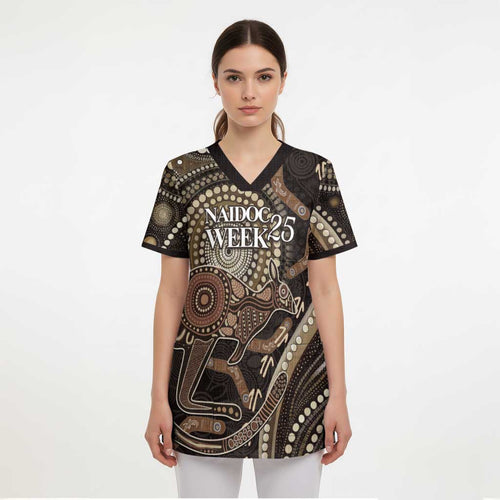 Australia NAIDOC Week 2025 Scrub Top Boomerang Kangaroo Indigenous Art - Aussie Hoodie