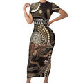 Australia NAIDOC Week 2025 Short Sleeve Bodycon Dress Boomerang Kangaroo Indigenous Art