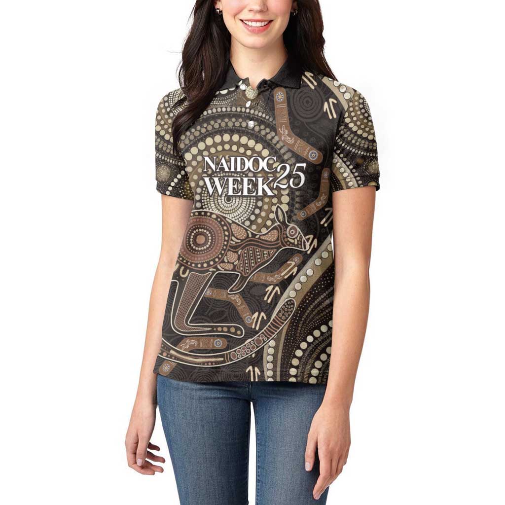 Australia NAIDOC Week 2025 Women Polo Shirt Boomerang Kangaroo Indigenous Art