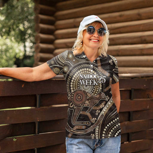 Australia NAIDOC Week 2025 Women Polo Shirt Boomerang Kangaroo Indigenous Art