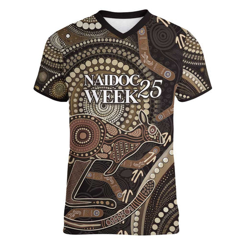 Australia NAIDOC Week 2025 Women V-Neck T-Shirt Boomerang Kangaroo Indigenous Art