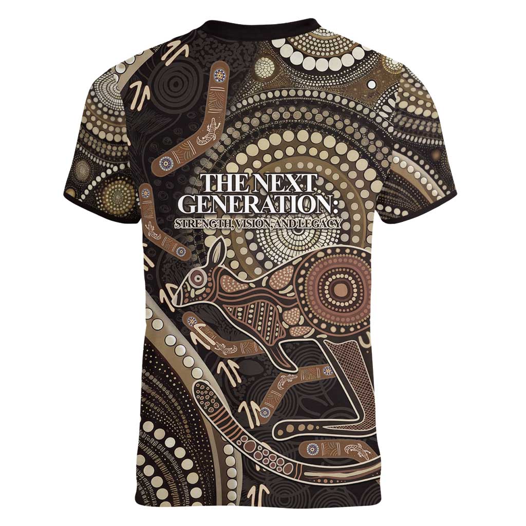 Australia NAIDOC Week 2025 Women V-Neck T-Shirt Boomerang Kangaroo Indigenous Art