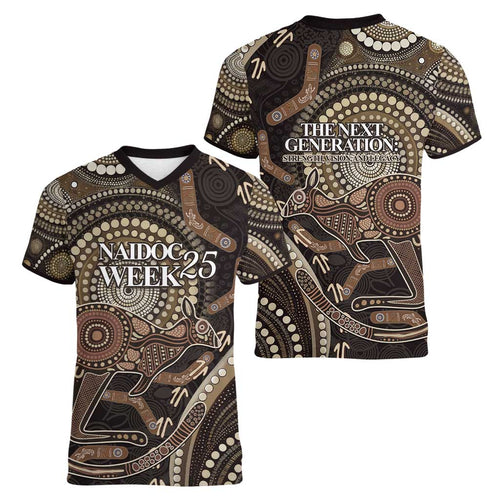 Australia NAIDOC Week 2025 Women V-Neck T-Shirt Boomerang Kangaroo Indigenous Art