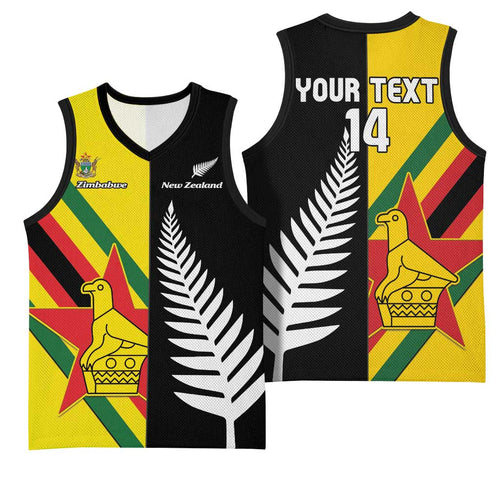 Custom New Zealand and Zimbabwe Basketball Jersey NZ Fern Zim Flag Half Style